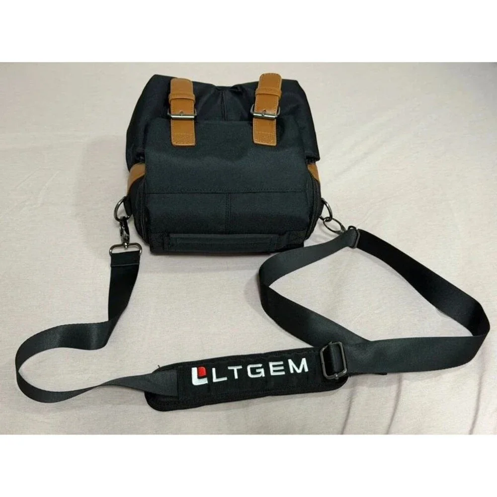 LTGEM Waterproof DSLR Camera Bag Shoulder Crossbody Black Tan Padded